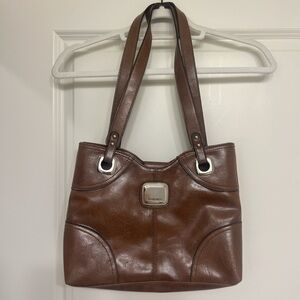 Jaclyn Smith Brown Leather Shoulder Bag with Silver Plaque